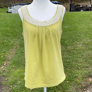 Talbots beaded collar sleeveless avocado green top women’s size M